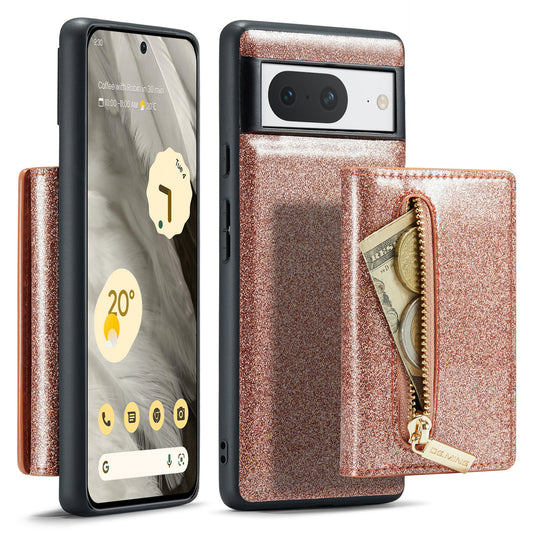 Glitter Leather 2-in-1 Wallet Zipper Google Pixel 8 Case Detachable