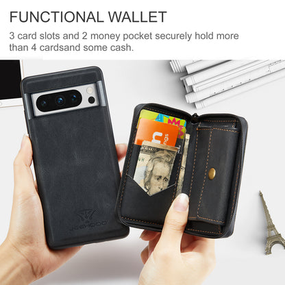 Magnetic Removable Zipper Wallet Google Pixel 8 Pro Case Leather Back