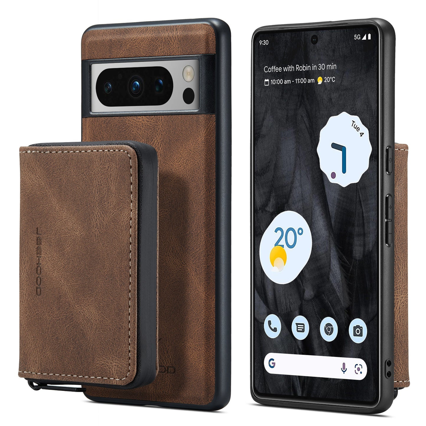 Magnetic Removable Zipper Wallet Google Pixel 8 Pro Case Leather Back