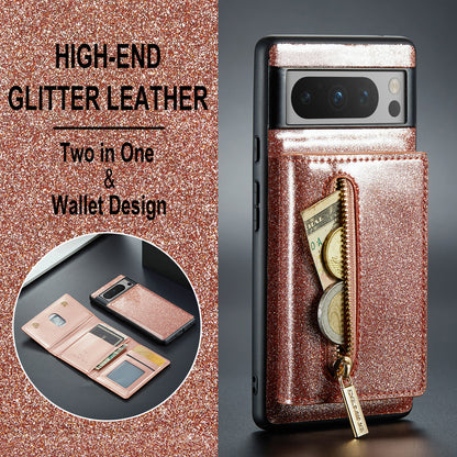 Glitter Leather 2-in-1 Wallet Zipper Google Pixel 8 Pro Case Detachable