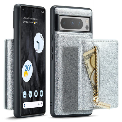 Glitter Leather 2-in-1 Wallet Zipper Google Pixel 8 Pro Case Detachable