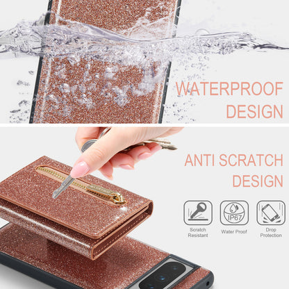 Glitter Leather 2-in-1 Wallet Zipper Google Pixel 8 Pro Case Detachable