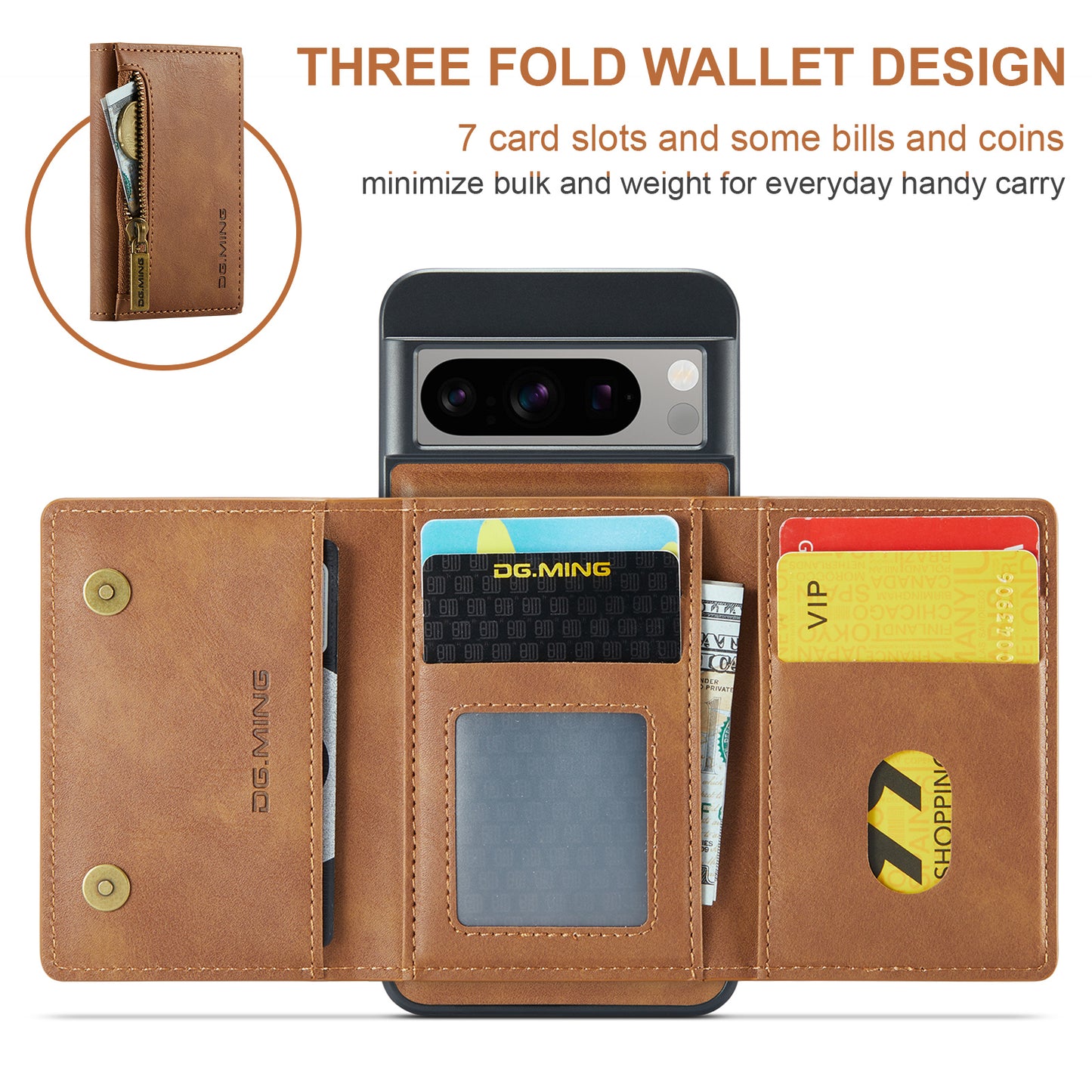 Wallet Detachable Tri-fold Google Pixel 8 Pro Case Muilti Card Slots