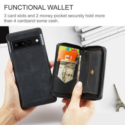 Magnetic Removable Zipper Wallet Google Pixel 7A Case Leather Back