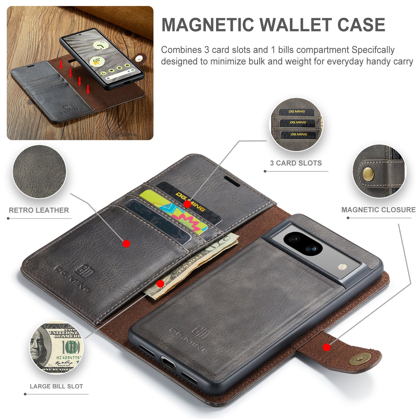 Wallet Detachable 2 In 1 Buckle Google Pixel 8A Case Magnetic