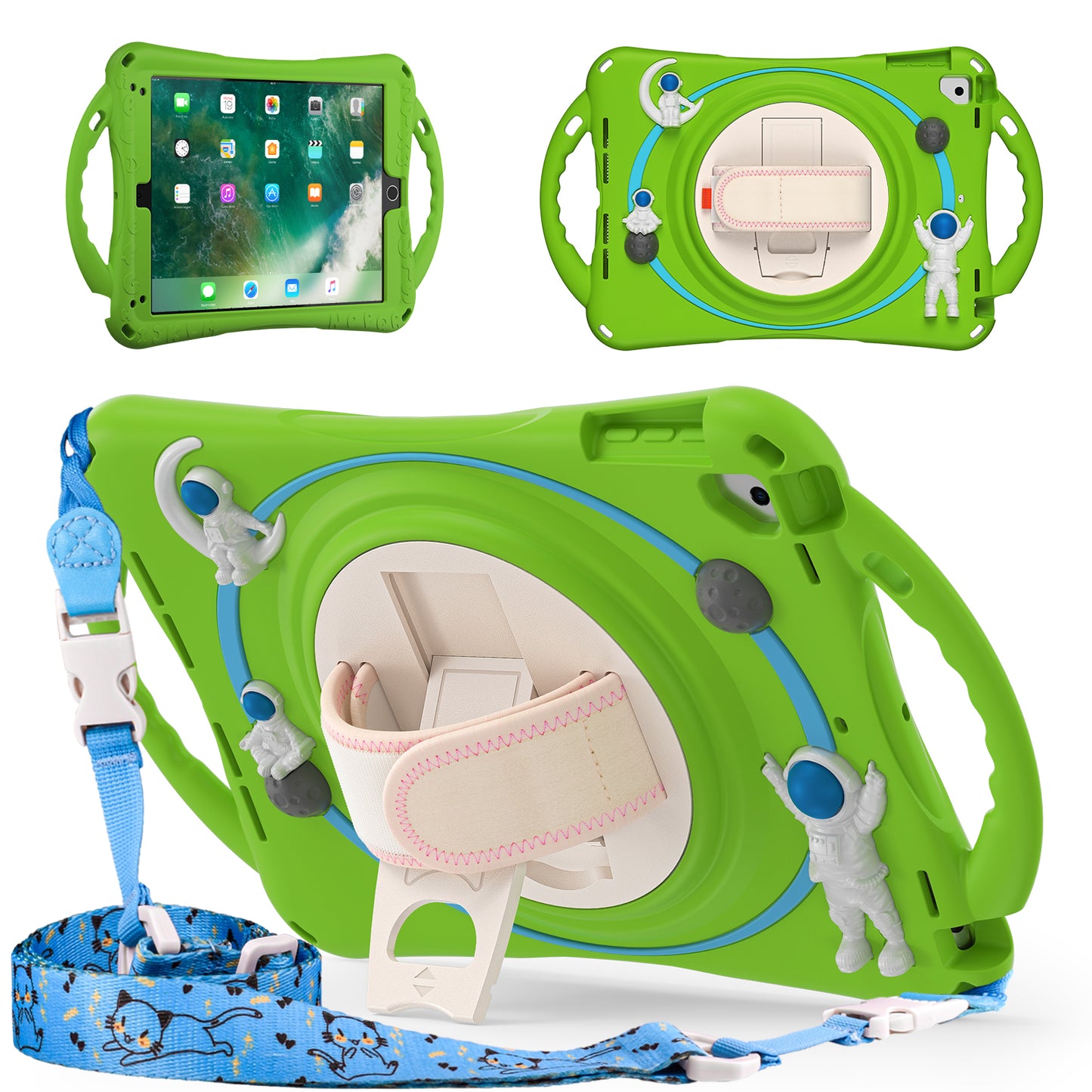 Spaceman iPad 6 Case 360 Rotating Hand Shoulder Strap