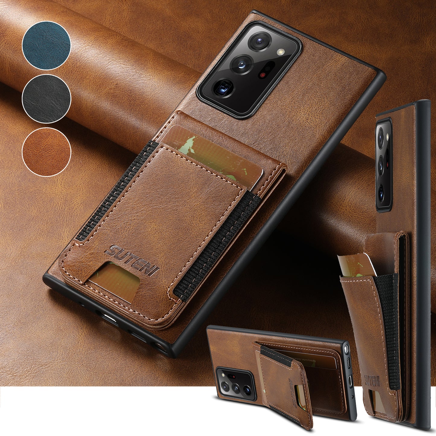 Oil Wax Leather Galaxy Note20 Case Card Holder Elastic Bandage