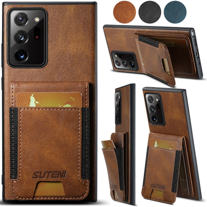 Oil Wax Leather Galaxy Note20 Case Card Holder Elastic Bandage