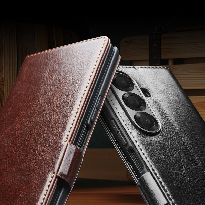 QIALION Business Wallet Genuine Leather Galaxy Z Fold7 Phone Case