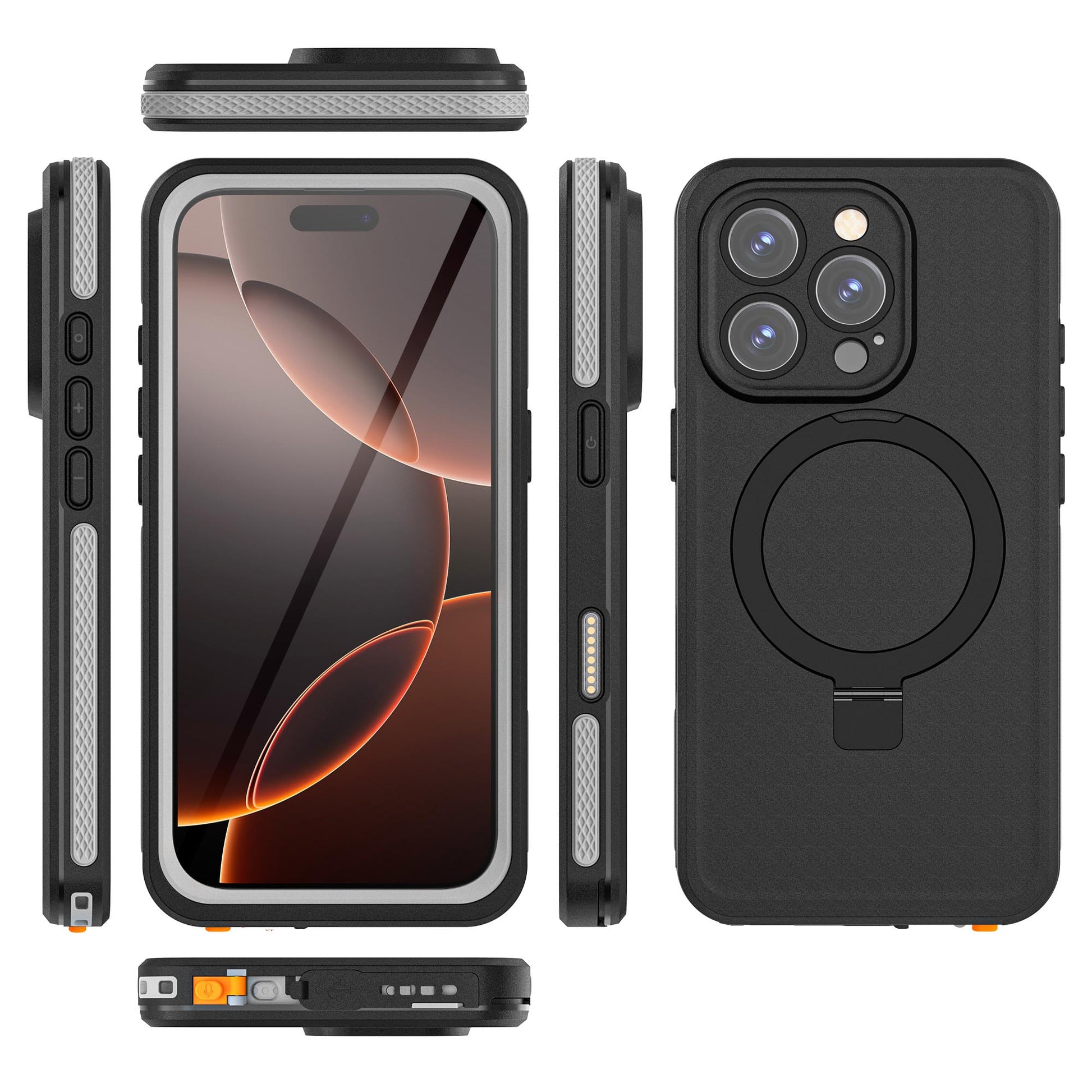 Ultramarine Technology Heavy Duty Waterproof Shockproof Phone Case with Magnetic Ring Stand - iPhone 16 Pro Max