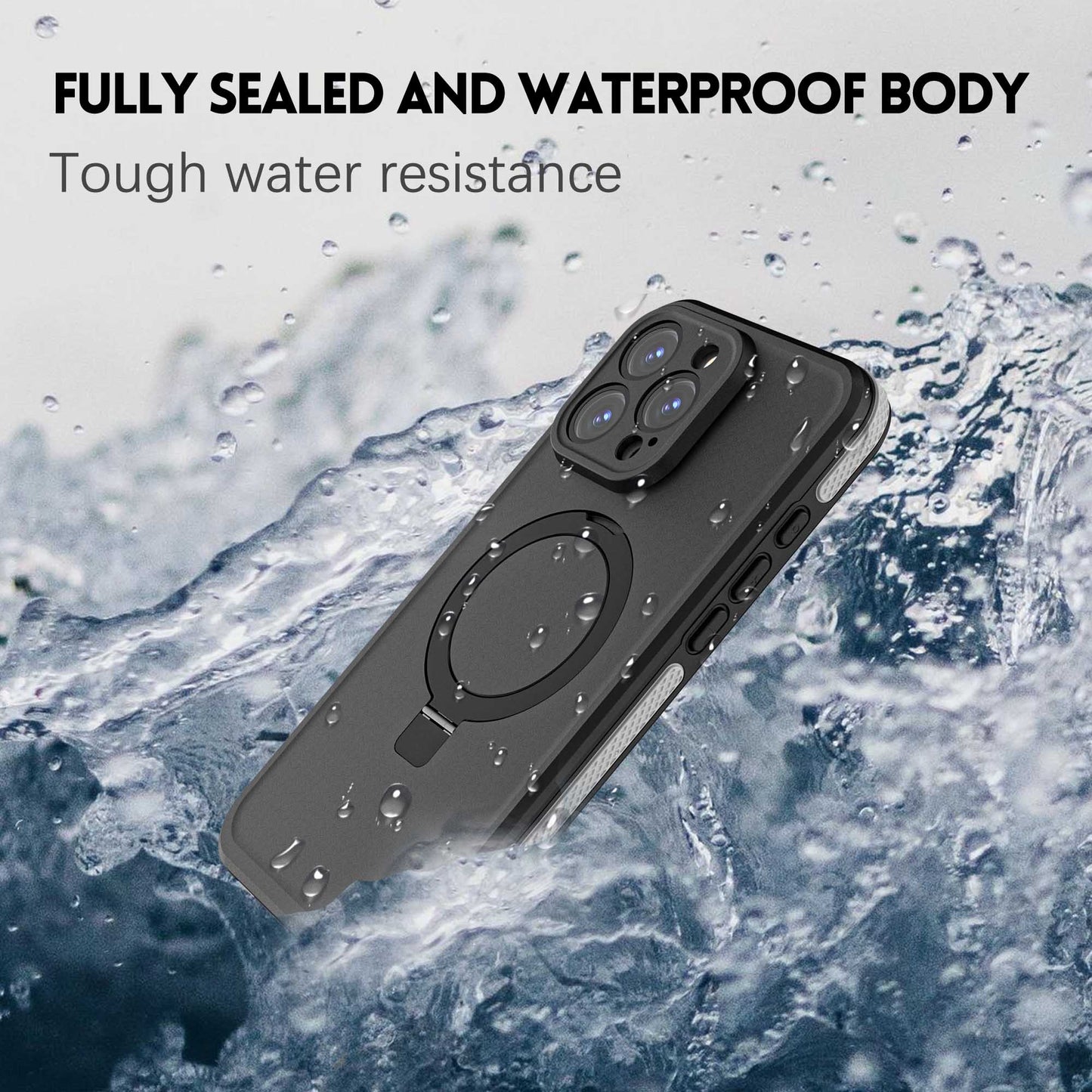 Ultramarine Technology Heavy Duty Waterproof Shockproof Phone Case with Magnetic Ring Stand - iPhone 16 Pro Max