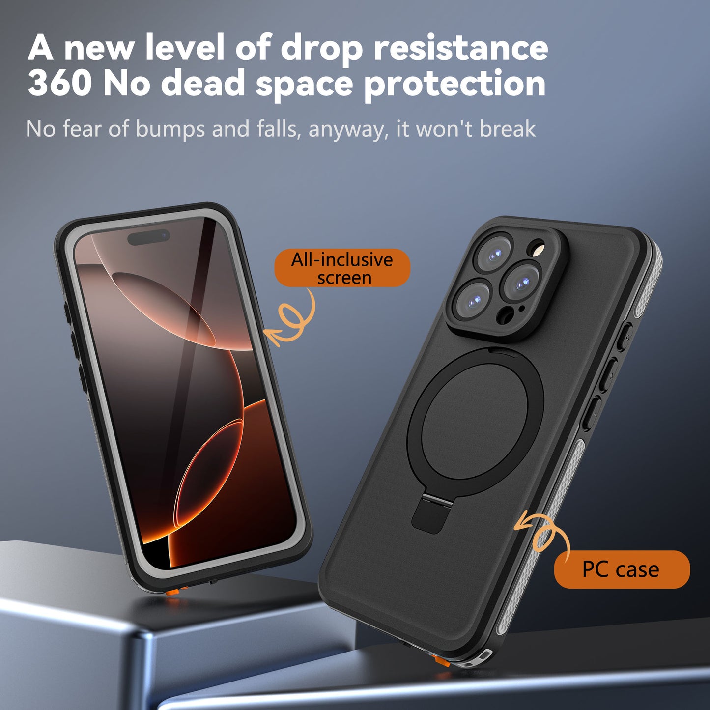 Ultramarine Technology Heavy Duty Waterproof Shockproof Phone Case with Magnetic Ring Stand - iPhone 16 Pro Max