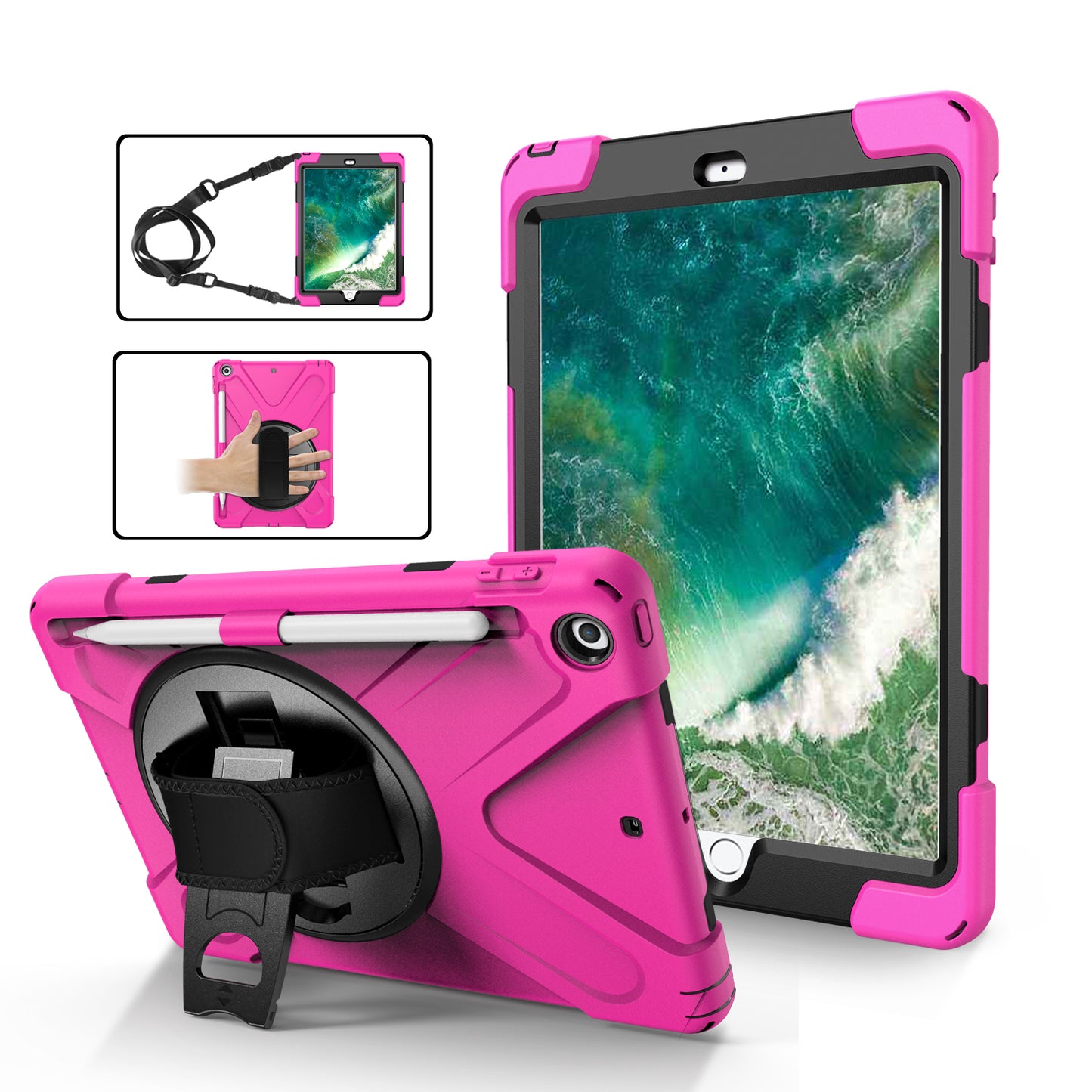 Pirate King iPad Air 1 Case 360 Rotating Stand Hand Shoulder Strap