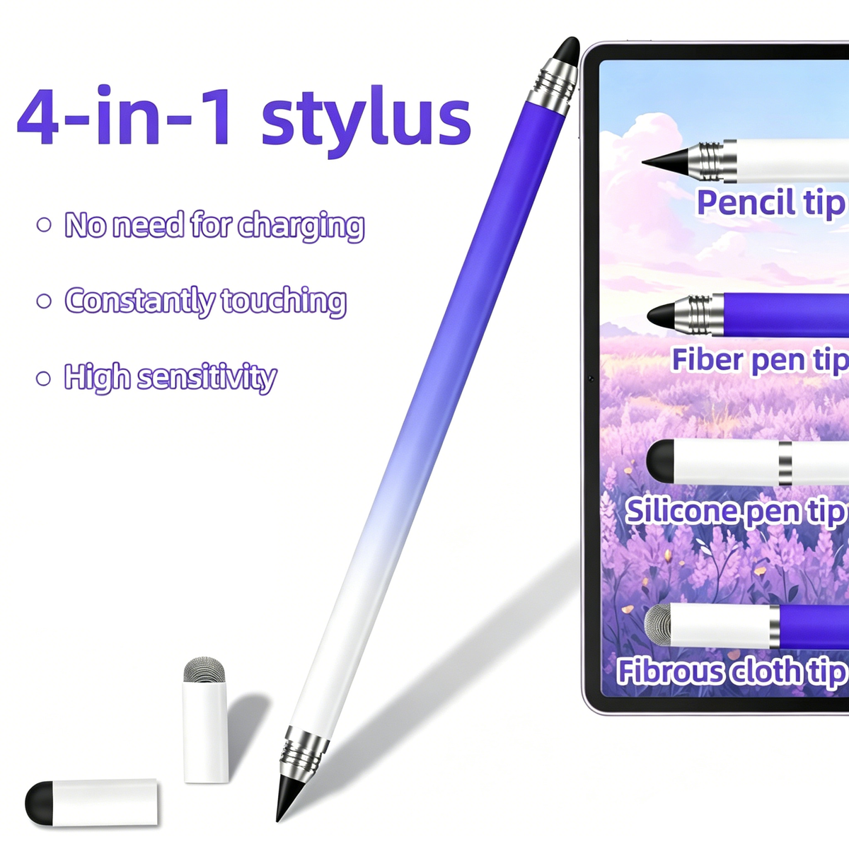 Ultramarine Technology iPad Android Microsoft Surface 4-in-1 Gradient Capacitive Stylus Pen Purple Color