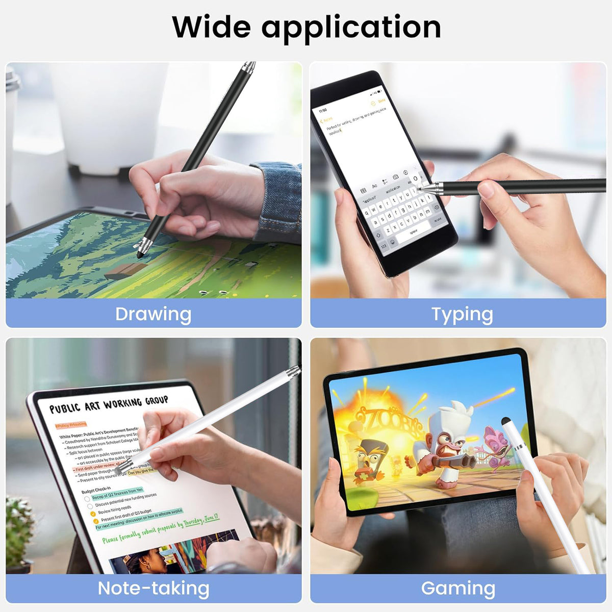 Ultramarine Technology iPad Samsung 4-in-1 Universal Capacitive Stylus Pen Replaceable Nib Wide Compatible