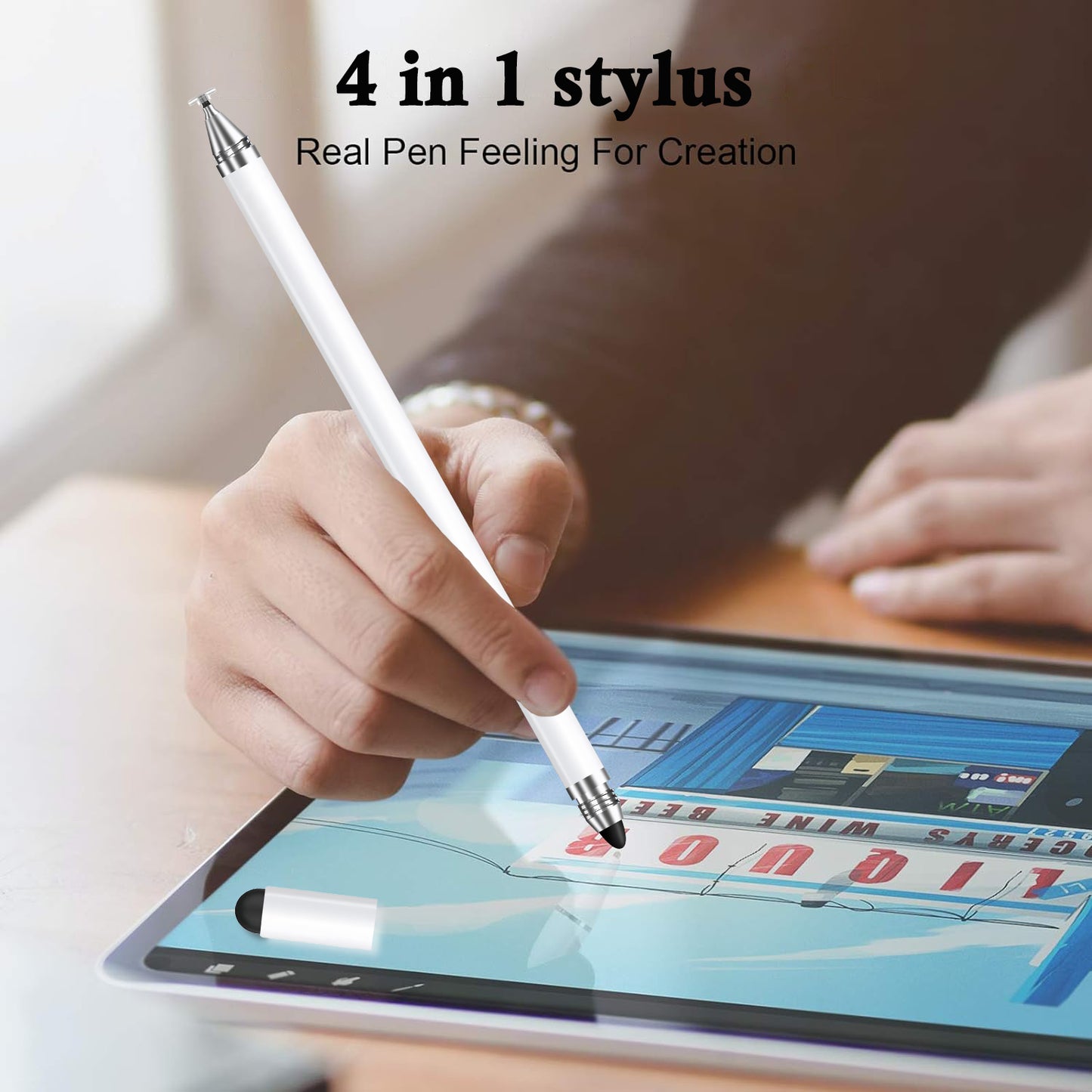 Ultramarine Technology iPad Samsung 4-in-1 Universal Capacitive Stylus Pen Replaceable Nib Real Pen