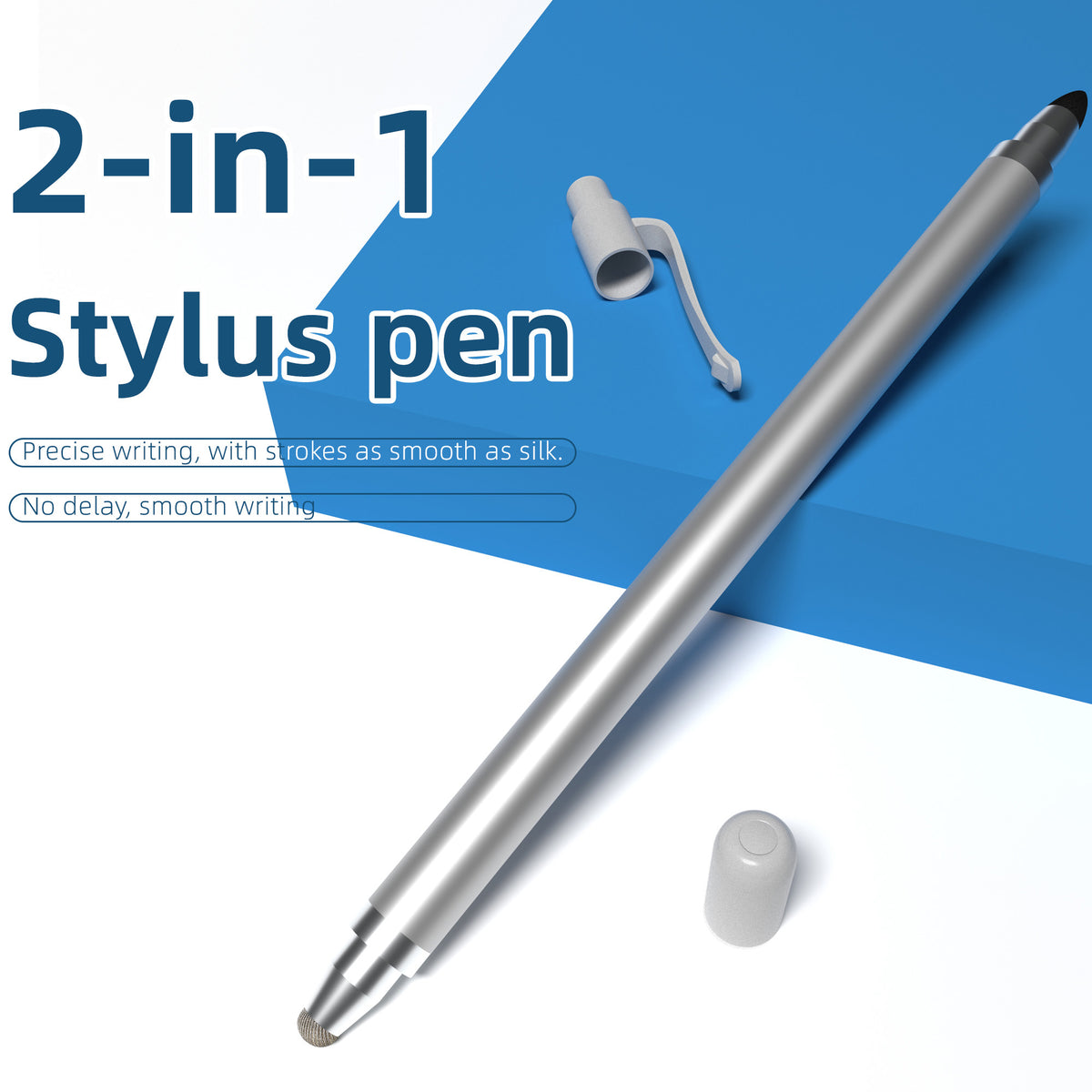 Ultramarine Technology iPad iPhone Android Commander 2-in-1 Dual-Tip Capacitive Stylus Pen Silver Color