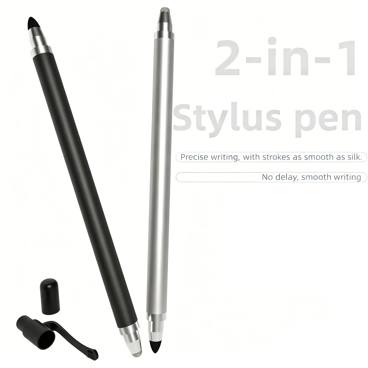 Ultramarine Technology iPad iPhone Android Commander 2-in-1 Dual-Tip Capacitive Stylus Pen Black and Silver Colors