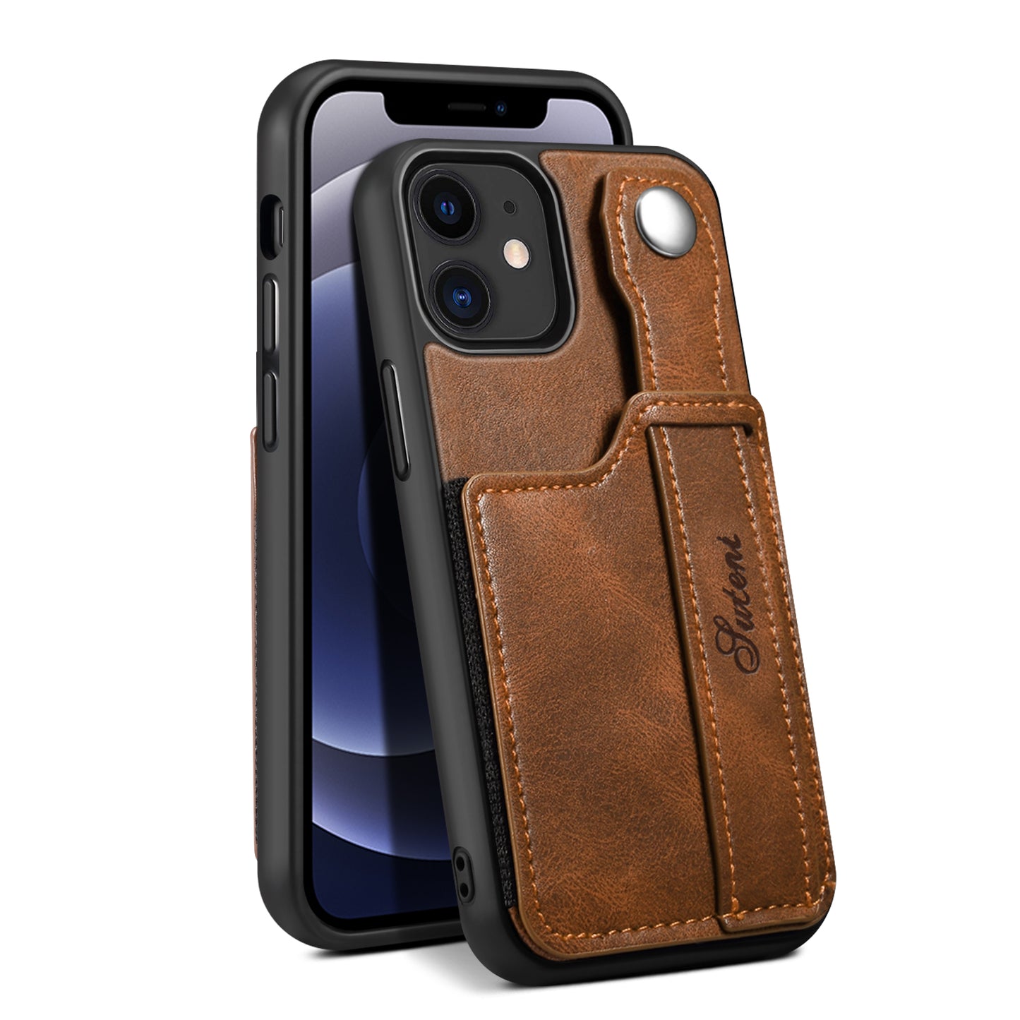 Vertical Card Holder iPhone 12 Pro Leather Case with Wristband