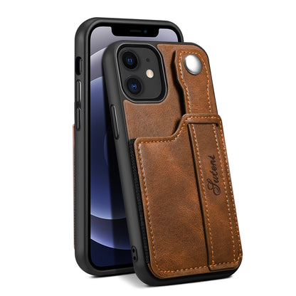 Vertical Card Holder iPhone 12 Mini Leather Case with Wristband