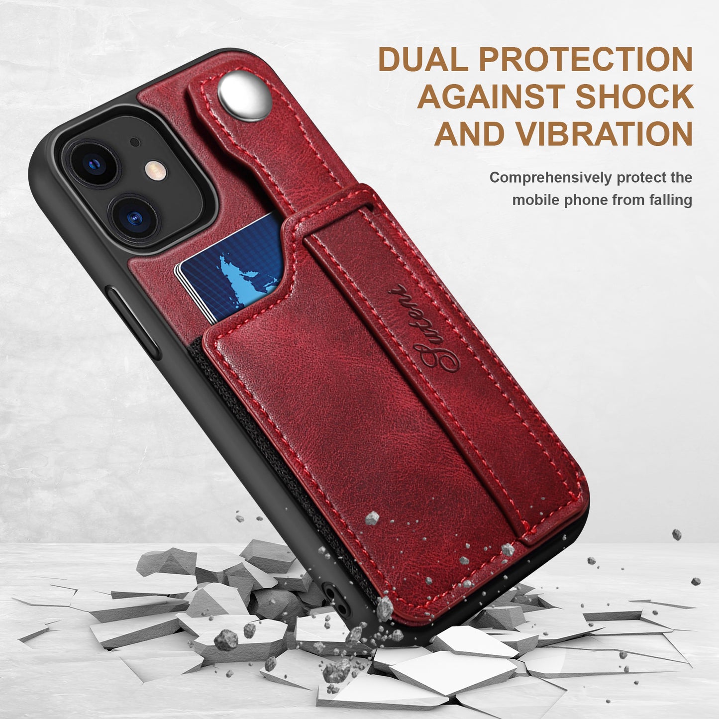 Vertical Card Holder iPhone 12 Pro Max Leather Case with Wristband