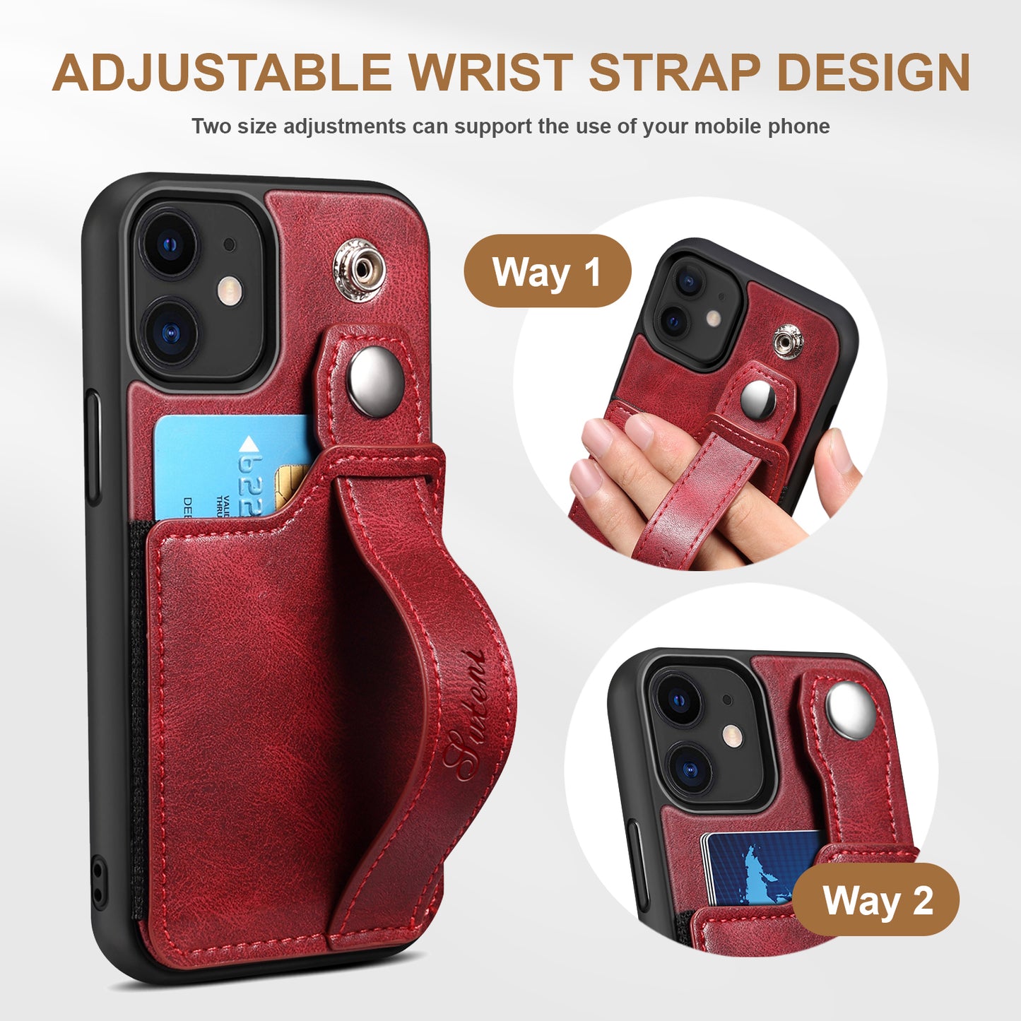 Vertical Card Holder iPhone 12 Mini Leather Case with Wristband