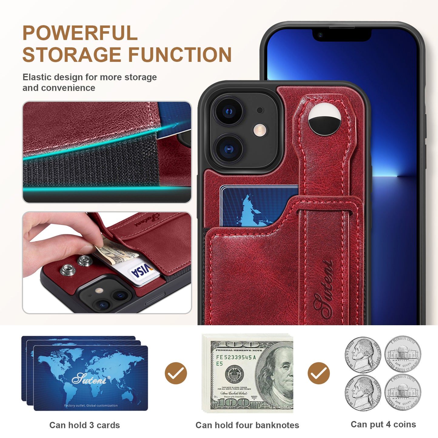 Vertical Card Holder iPhone 12 Pro Leather Case with Wristband