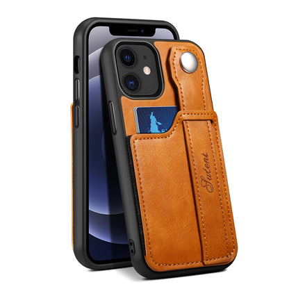 Vertical Card Holder iPhone 12 Pro Leather Case with Wristband