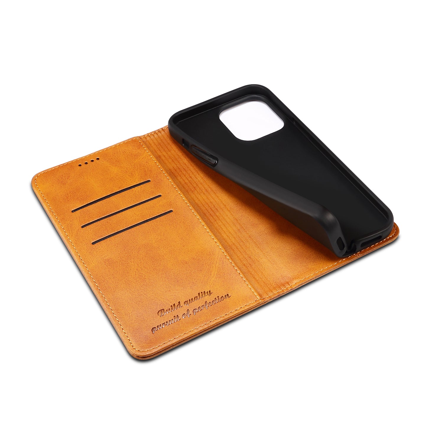 Calfskin Simple Wallet iPhone 13 Pro Max Case RFID Magnetic