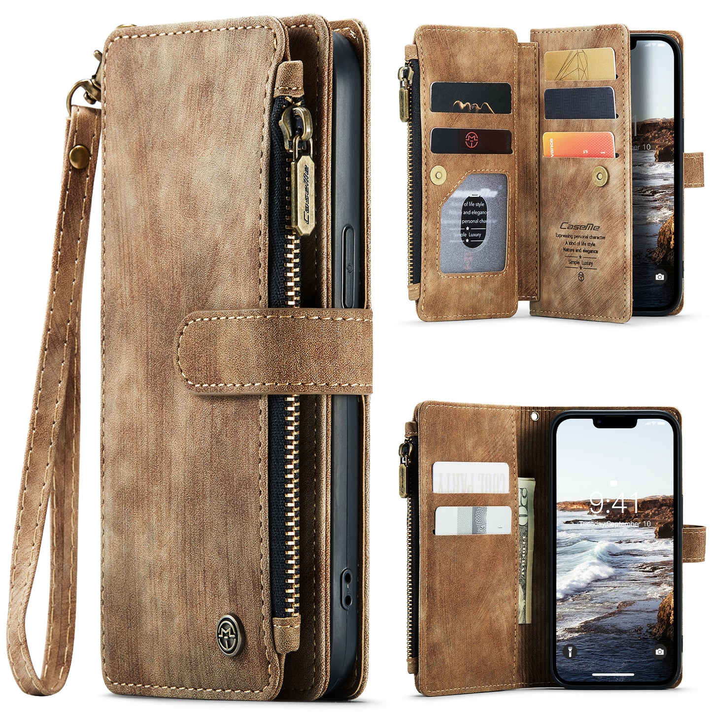 Multi-card Hand Strap Apple iPhone 14 Case Double Fold Stand