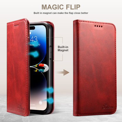 Calfskin Simple Wallet iPhone 14 Pro Max Case RFID Magnetic