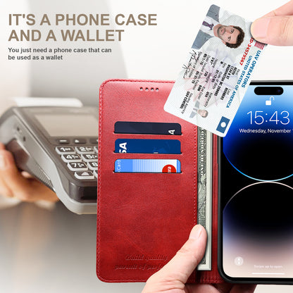 Calfskin Simple Wallet iPhone 14 Pro Max Case RFID Magnetic