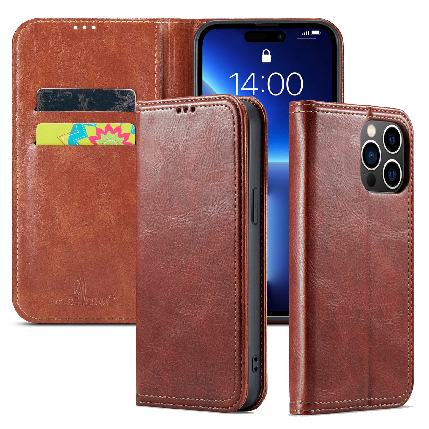 Tree Artificial Leather iPhone 14 Case Wallet Stand