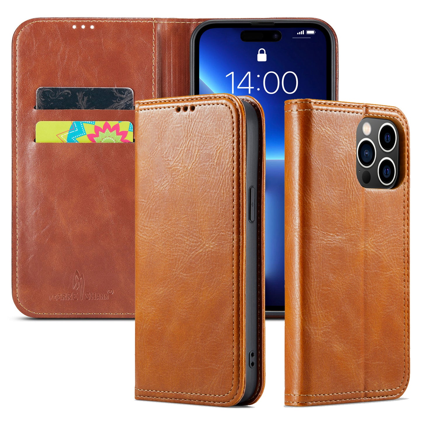 Tree Artificial Leather iPhone 14 Case Wallet Stand