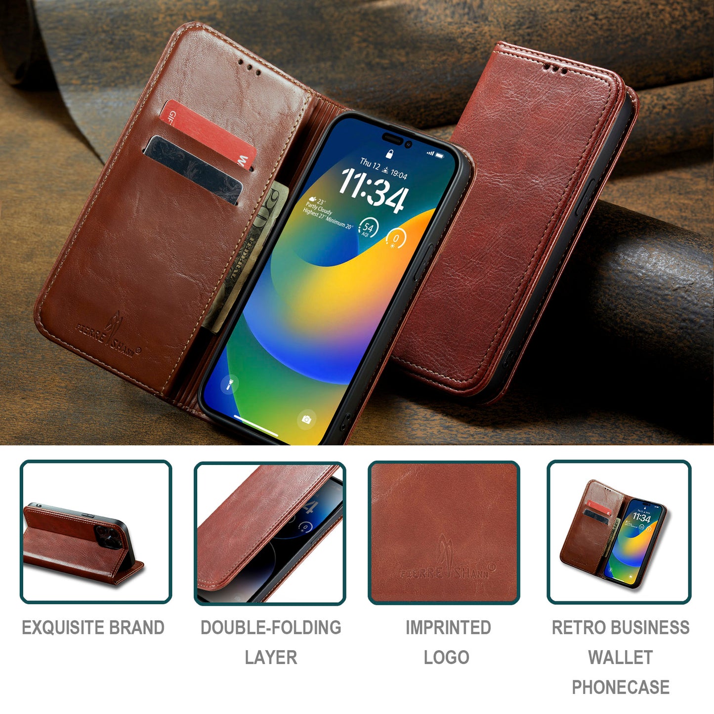 Tree Artificial Leather iPhone 14 Case Wallet Stand