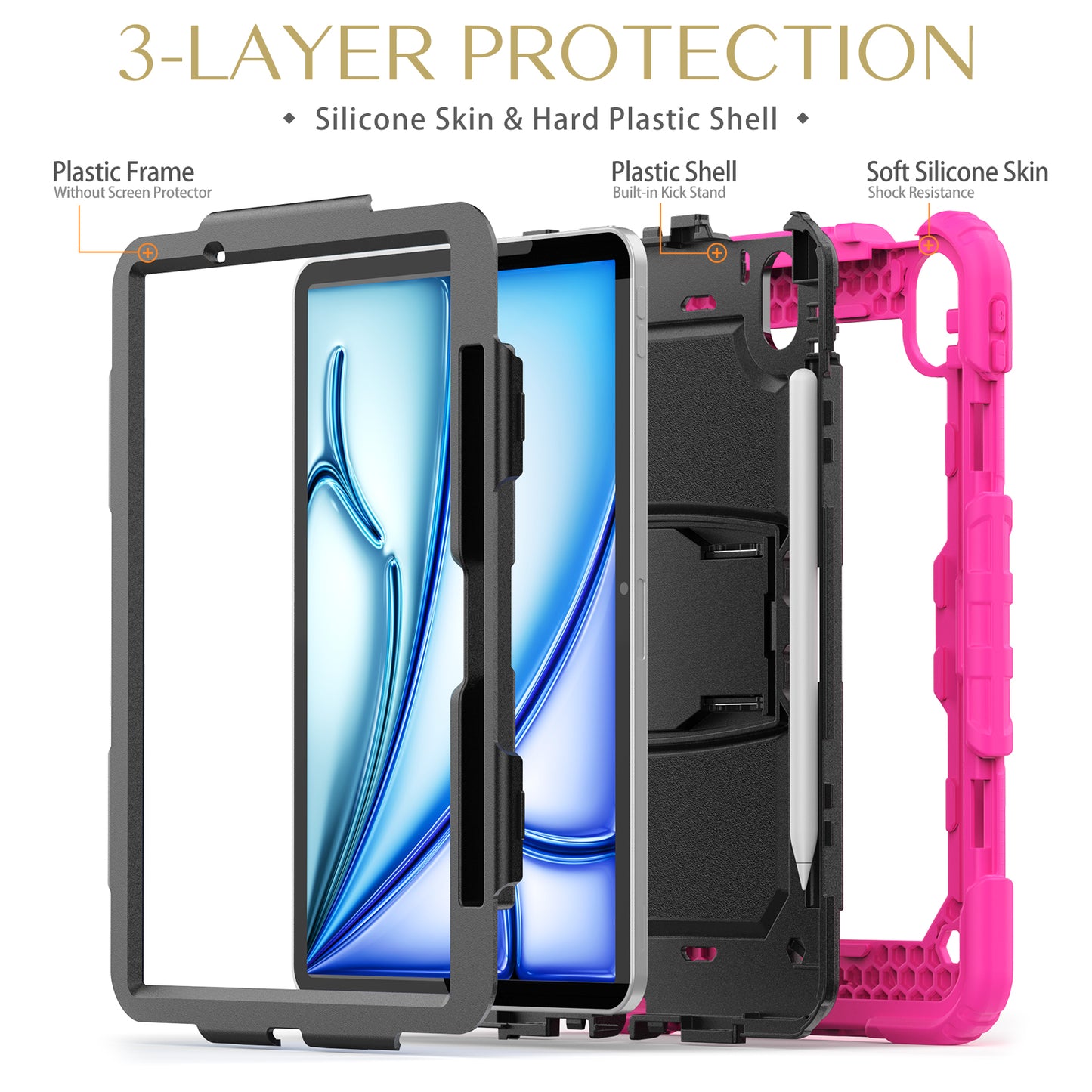 Kickstand Built-in Screen Protector iPad Air 11 (2024) Case Shoulder Strap