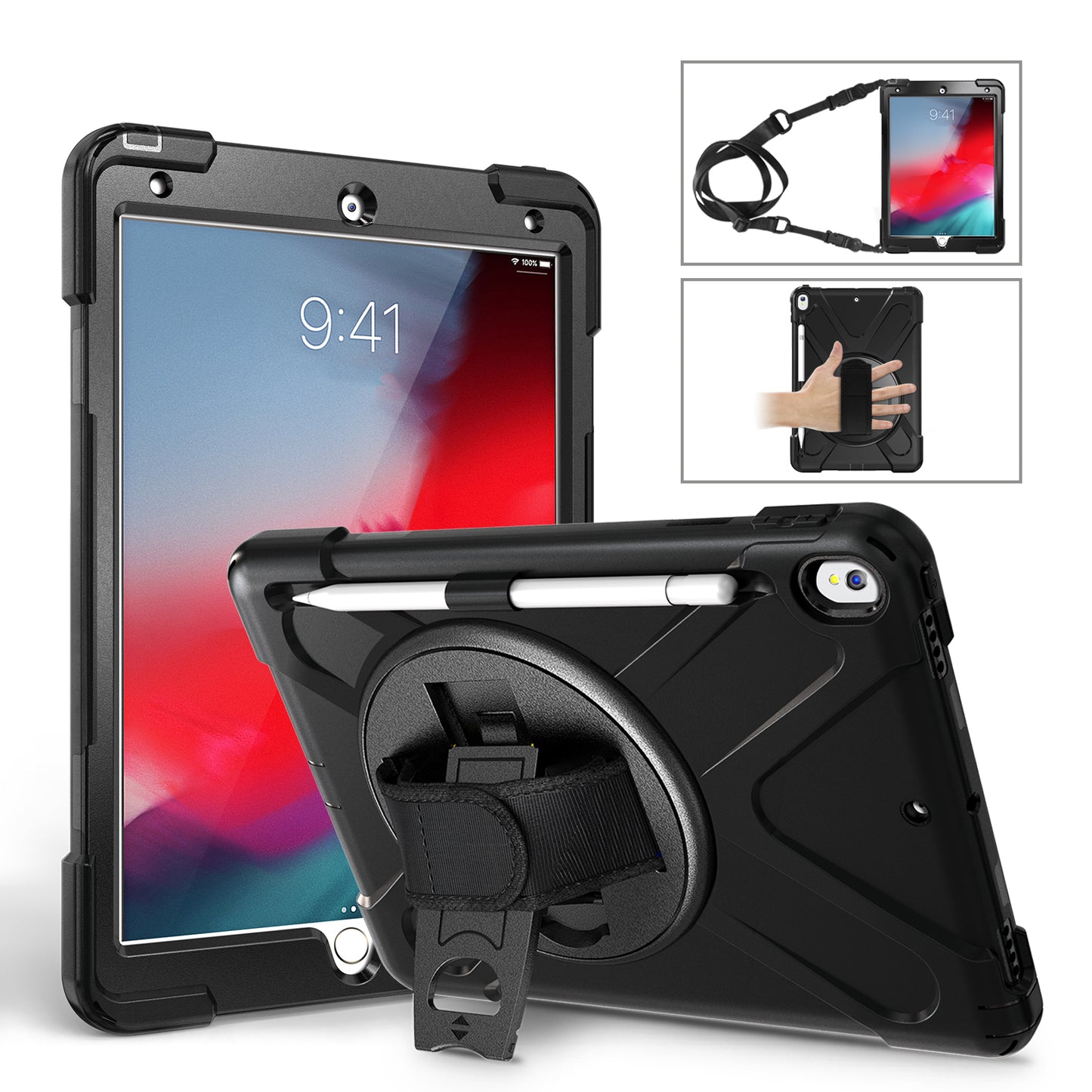 Pirate King iPad Pro 10.5 Case 360 Rotating Stand Hand Shoulder Strap