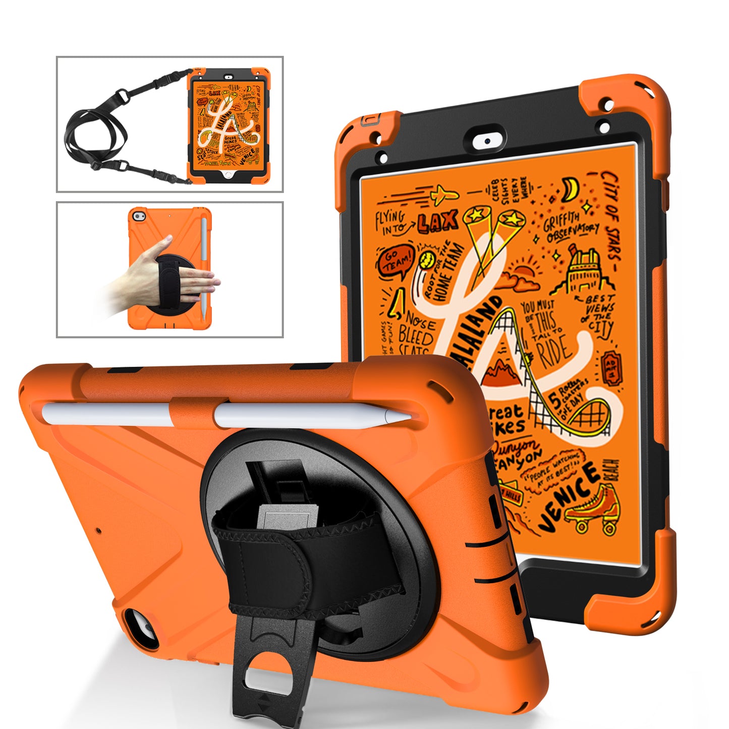 Pirate King iPad Mini 4 Case 360 Rotating Stand Hand Shoulder Strap