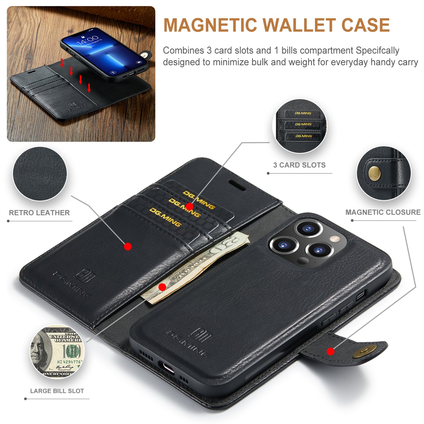 Wallet Detachable 2 In 1 Buckle iPhone 13 Pro Case Magnetic