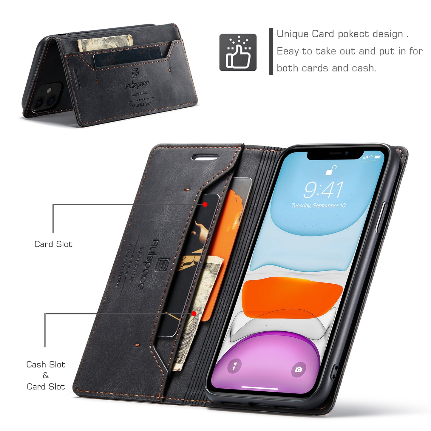 Luxury Retro Leather iPhone 11 Case Magnetic Buckle RFID