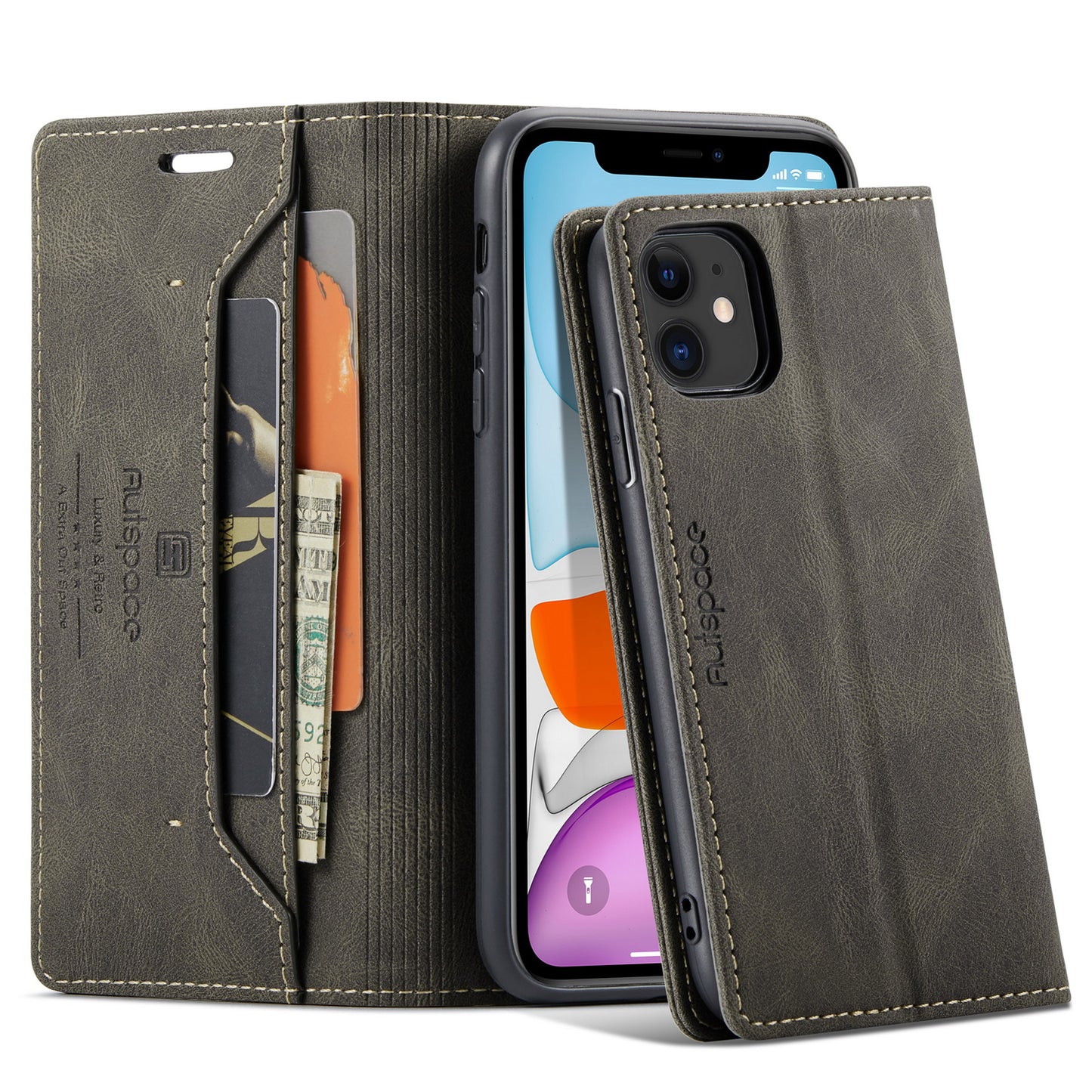 Luxury Retro Leather iPhone 11 Case Magnetic Buckle RFID