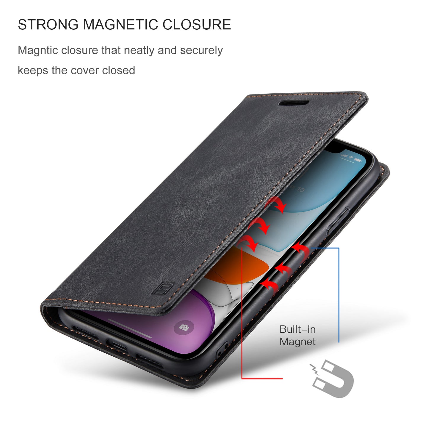 Luxury Retro Leather iPhone 11 Case Magnetic Buckle RFID