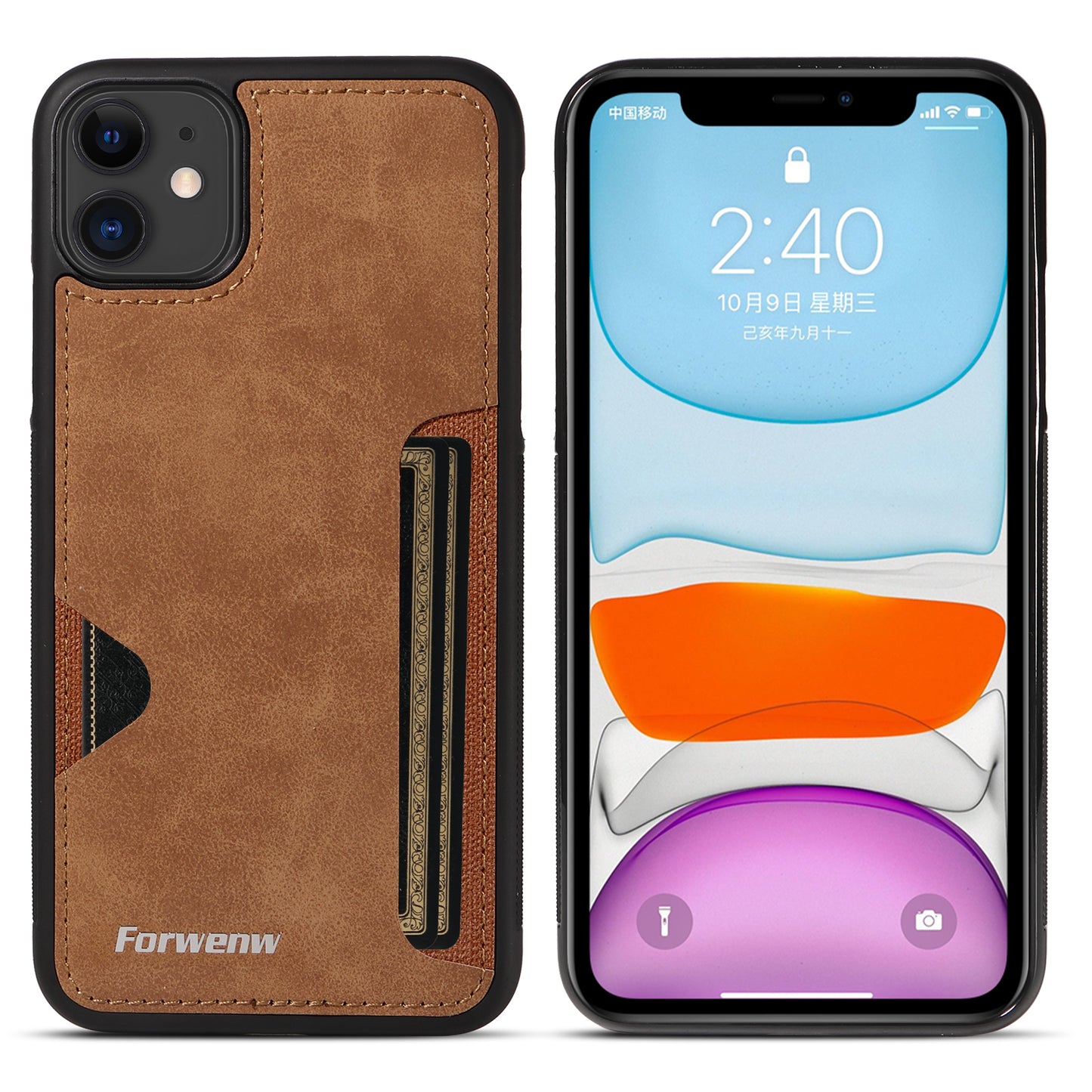 Insert Card Slot Leather Skin iPhone 11 Case Back