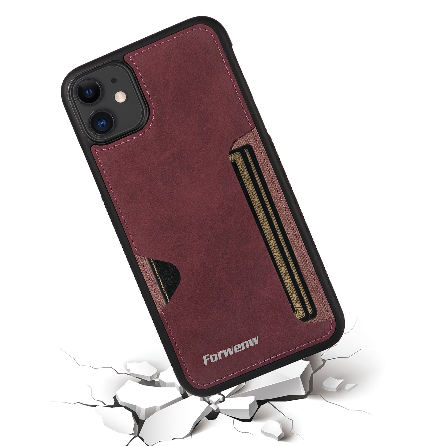 Insert Card Slot Leather Skin iPhone 11 Case Back