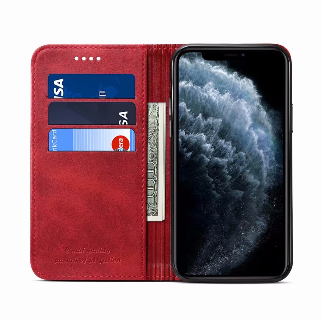 Calfskin Simple Wallet iPhone 11 Case RFID Magnetic