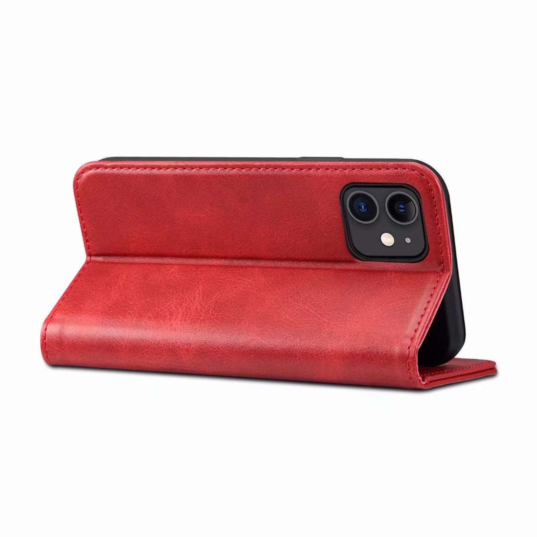 Calfskin Simple Wallet iPhone 11 Case RFID Magnetic