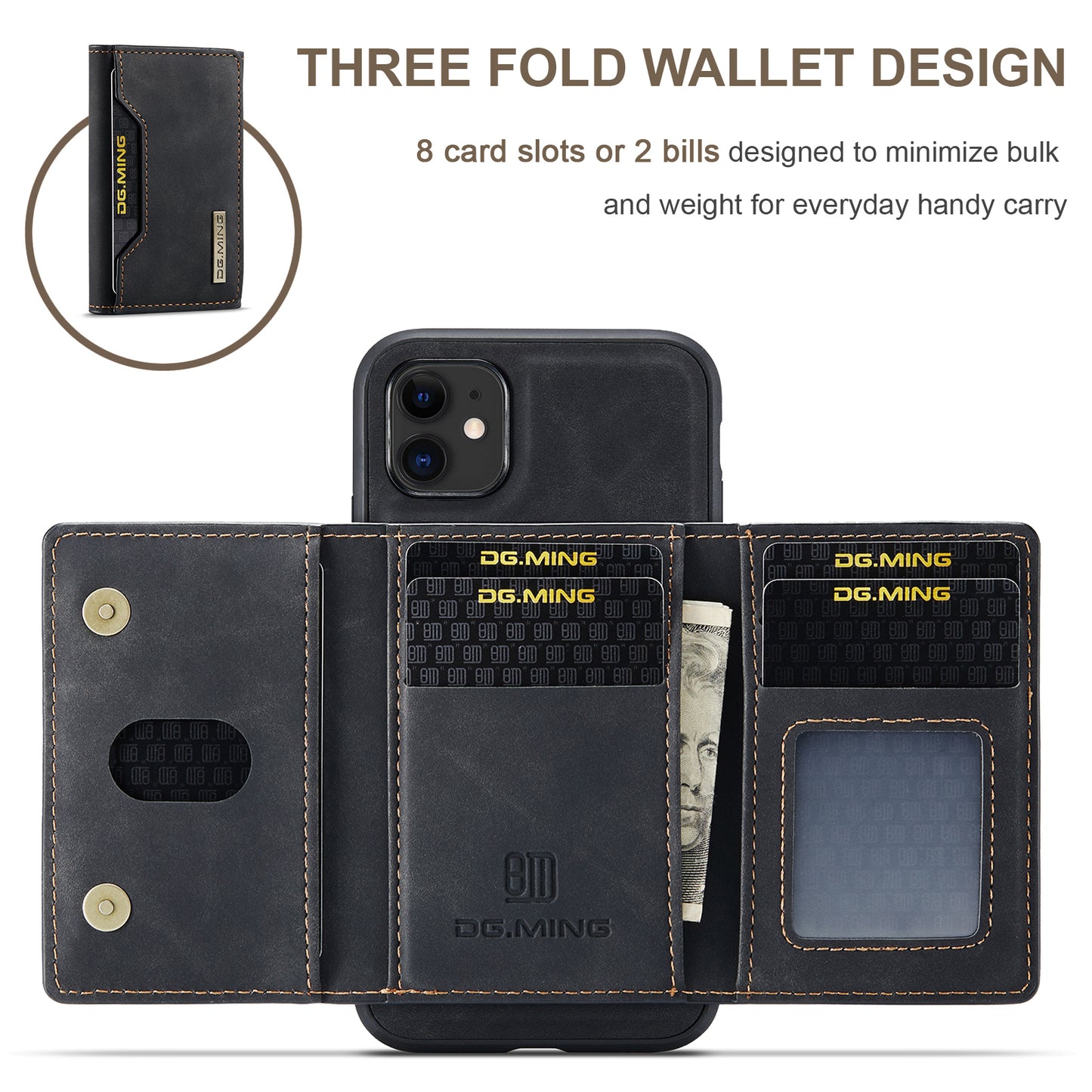 Retro Detachable Fold Card Holder iPhone 11 Case Magnetic Clip