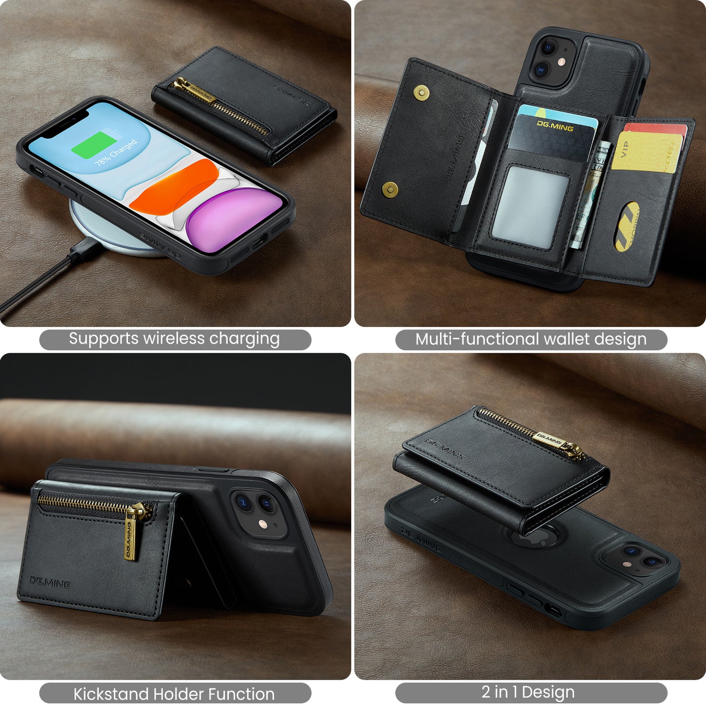 Wallet Detachable Tri-fold iPhone 11 Case Muilti Card Slots