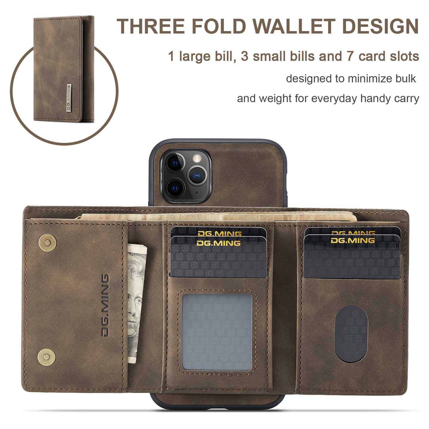 Retro Detachable Fold Wallet iPhone 11 Pro Case Magnetic Clip