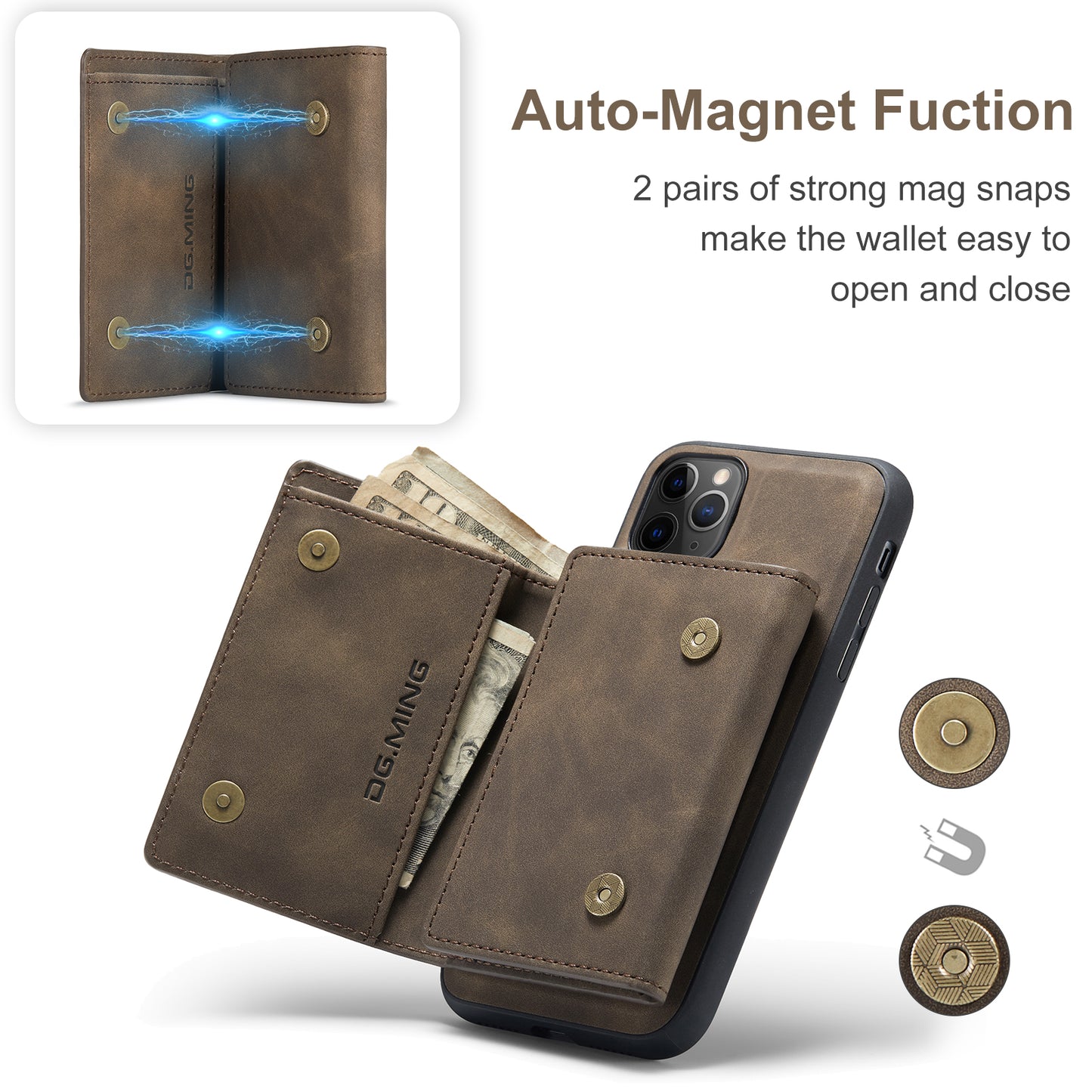 Retro Detachable Fold Wallet iPhone 11 Pro Case Magnetic Clip